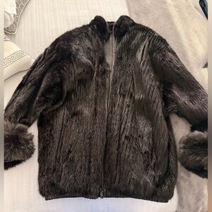 Real mink and leather bomber style coat